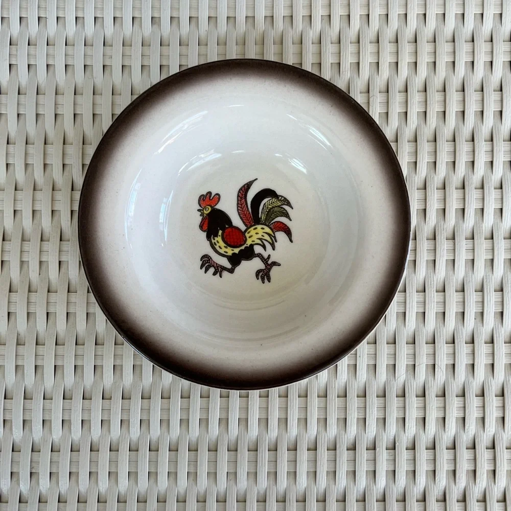 Vintage Poppytrail Metlox California Red Rooster Ivory Rim Fruit/Dessert Plate